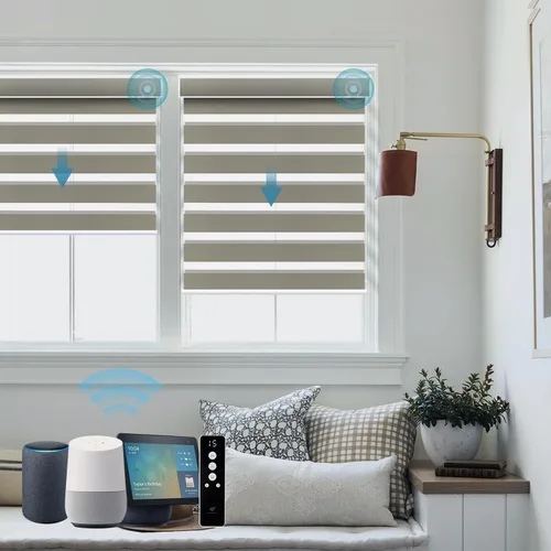 Vista 23 de SmartWings - Persianas motorizadas de cebra con control remoto, persianas de filtrado de luz inteligentes y semitransparentes para ventanas