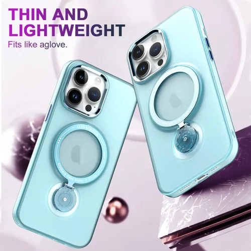 Vista 7 de Funda magnética con soporte para iPhone 14 Pro, compatible con MagSafe, grado MIL, doble capa a prueba de golpes con parte trasera dura mate, funda
