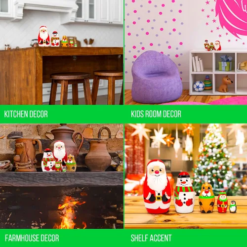 Vista 5 de AEVVV Muñecas de anidación rusas de Navidad, 5 piezas, muñeca rusa decoraciones de Navidad, Papá Noel, muñeco de nieve, ciervo, elfo, pingüino