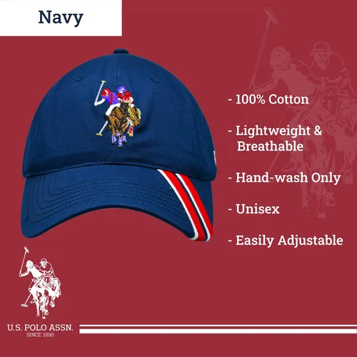 Vista 6 de Concept One US Polo Assn. Dad - Gorra de béisbol ajustable con logotipo de caballo bordado con rayas diagonales