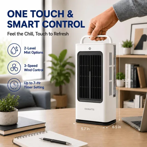 Vista 5 de Aires acondicionados portátiles, enfriador de aire evaporativo de 1700 ml con control remoto, mini aire acondicionado portátil oscilante de 120°