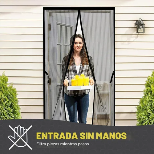 Vista 5 de Puerta mosquitera magnética manos libres, resistente, protector de malla de puerta de mosquitero autosellado, apto para mascotas y niños, hebilla
