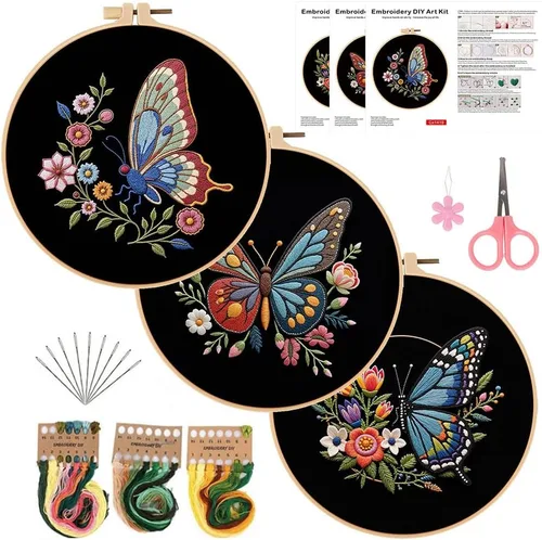 Vista 9 de Konrisa Kit de Bordado Estampado con Patrón Floral DIY Kits de Punto de Cruz para Adultos Flores Plantas Kit de Iniciación de Bordado con Hilo