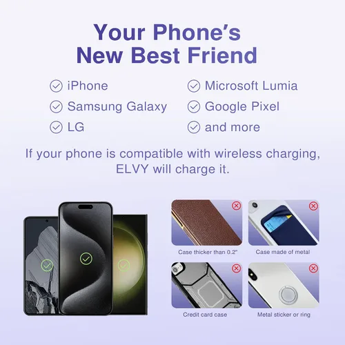 Vista 6 de Elvy Cargador Inalámbrico Qi Rápido para Celulares - Diseñado con Tecnología de Gestión de EMF para Carga Mejorada, Blindaje Ambiental Avanzado