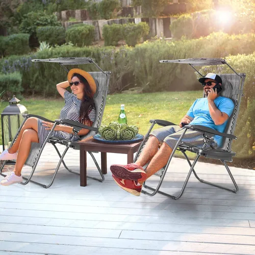Vista 2 de HAPPYGRILL Zero Gravity - Sillón reclinable plegable para patio al aire libre, playa, patio, piscina, gris
