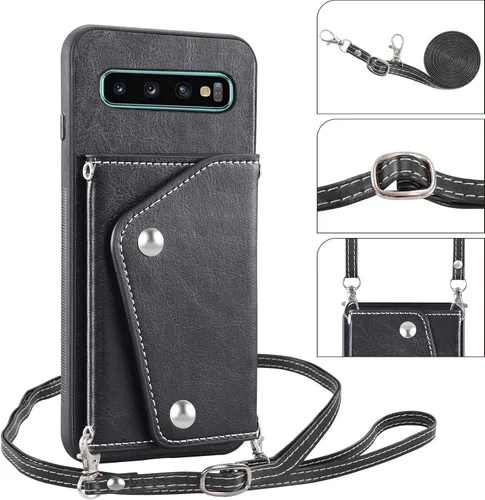 Vista 5 de Asuwish Funda de teléfono para Samsung Galaxy S10 Plus con protector de pantalla de vidrio templado y tarjetero para tarjeta de crédito, correa
