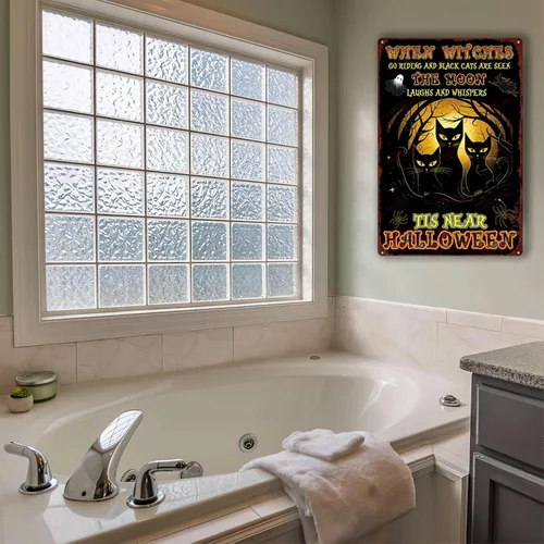 Vista 6 de Letrero de lata retro con diseño de gato negro, regalo de mamá de gato, decoración de gato negro de Halloween, regalo para amantes de los gatos
