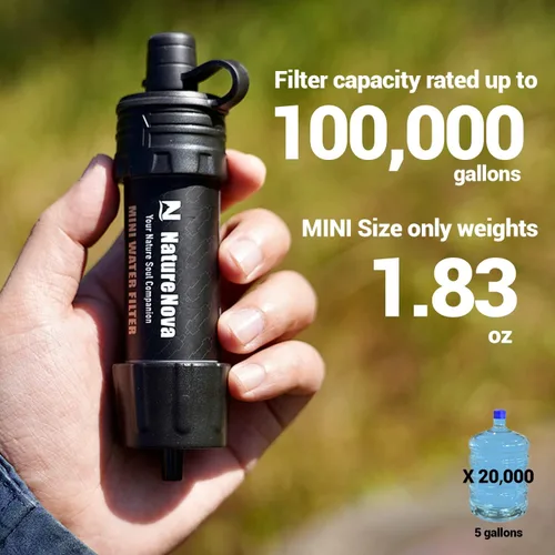 Vista 4 de Mini Filtro de Agua NatureNova Sistema Portátil de Filtración de Agua de Emergencia para Senderismo, Camping, Popote, Equipo de Supervivencia