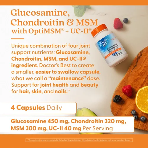 Vista 4 de Doctor's Best Glucosamina condroitina MSM + UC-II - Suplemento de apoyo a la salud de las articulaciones para mujeres y hombres, apoyo nutricional