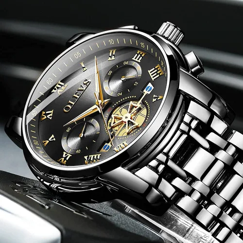 Vista 2 de OLEVS Mens Watches Fashion Casual Analog Quartz Watch Waterproof Dress Wrist Watches with Stainless Steel Band Day Window for Men