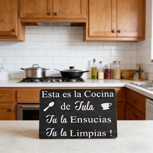 Vista 2 de Letrero de cocina de madera, 8 x 12 pulgadas, rústico, negro, montaje en pared, decoración de cocina española