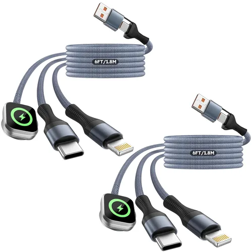 Vista 13 de Travel Essentials - Cable de carga múltiple 4 en 1 para cargador de reloj de iPhone, USB A a doble tipo C/IP/iWatch, cargadores de viaje