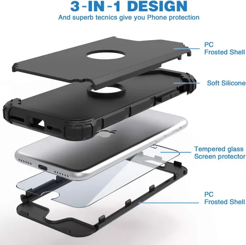 Vista 6 de IDweel Funda para iPhone SE 2020 con protector de pantalla, para iPhone SE 2022, 3 en 1, absorción de golpes, ajuste delgado, cubierta