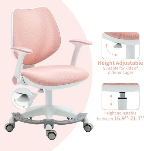 Vista 7 de HOMEFUN Silla de escritorio para niños, sillas de computadora con reposabrazos y reposapiés para niños y niñas, bonita malla ergonómica con altura