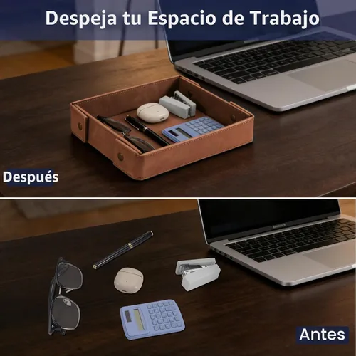Vista 4 de SITHON Bandeja de valet para hombre, bandeja de cuero sintético prémium Marrón