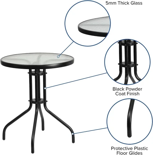 Vista 3 de Flash Furniture Brazos - Juego de comedor para patio al aire libre de 3 piezas, 2 sillas apilables flexibles color gris, mesa redonda de vidrio