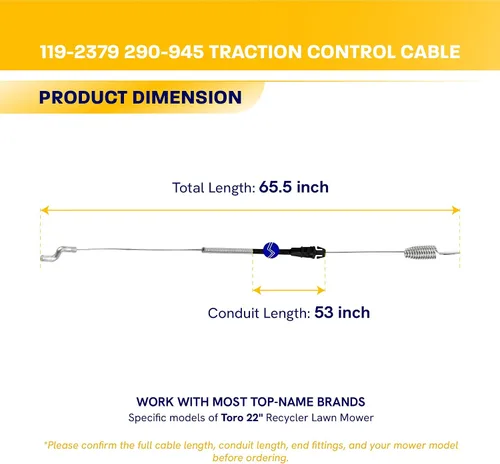 Vista 2 de Canamax 119-2379 - Cable de control de tracción para reciclador Toro de 22 Cortadoras de césped autopropulsadas 20330 20331 20339 20350 20351
