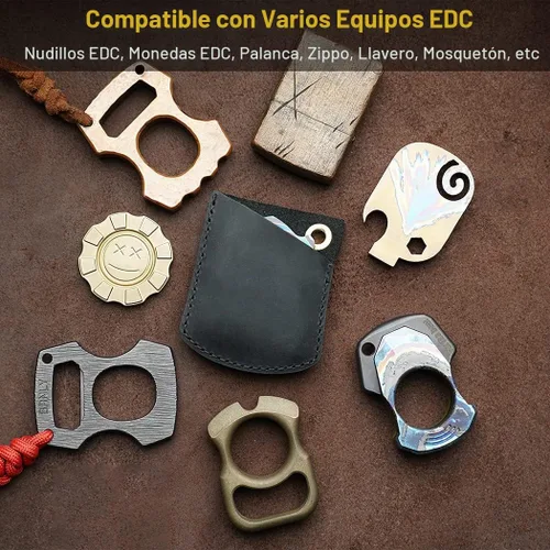 Vista 2 de VIPERADE PJ27 Funda de cuero para nudillos EDC, funda de monedas EDC para hombres, funda de cuero EDC para encendedor, llave de coche, mosquetón