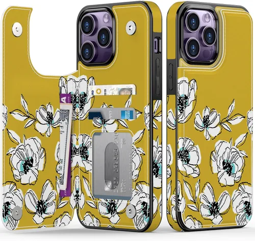 Vista 78 de LETO para iPhone 15 Pro Funda tipo cartera - Tapa tipo folio con patada - Diseños de moda - Tarjetero - Funda protectora para mujeres y niñas - 6.1