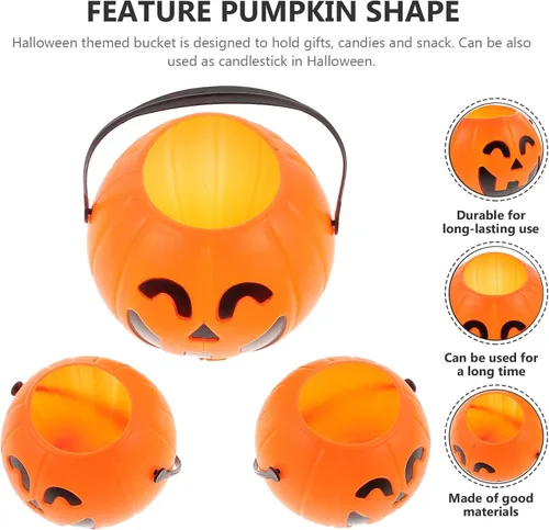 Vista 3 de TOYANDONA 3 piezas de calabaza cubo calabaza decoración mini decoración Halloween decoración adornos colgante de Halloween niños truco o trato
