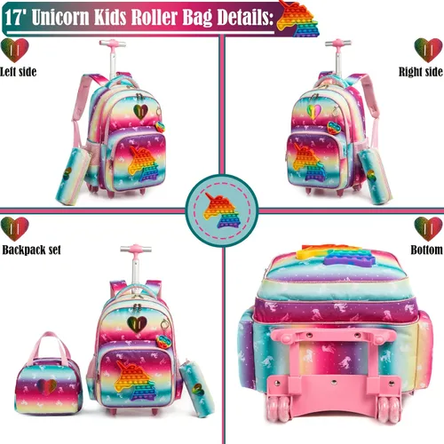 Vista 3 de Egchescebo Mochila con ruedas para niñas con ruedas para niños y niñas, mochila con ruedas