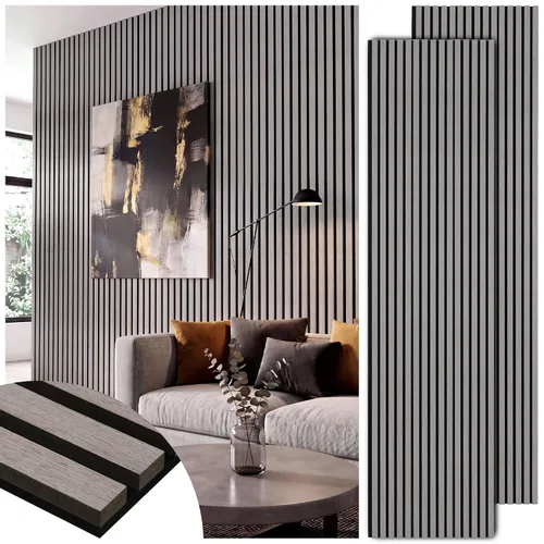 Vista 14 de Paneles de listones de madera acústica, paneles de pared de madera insonorizados, panel acanalado 3D para decoración de pared interior, sala