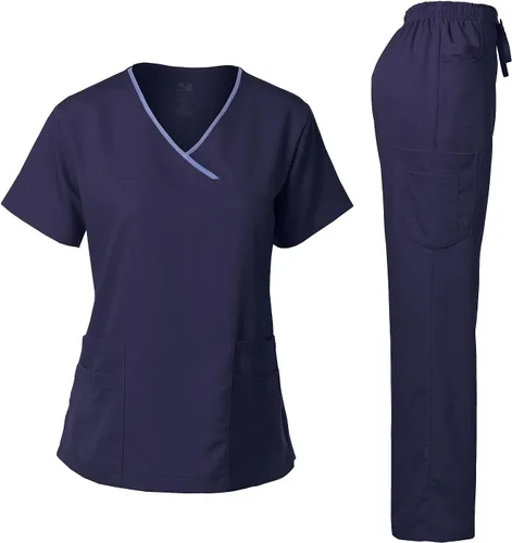Vista 17 de Dagacci Medical Uniform® Conjunto de ropa quirúrgica para mujer – Conjunto de camisa y pantalones de contraste elástico natural para mujer – 9 Egg