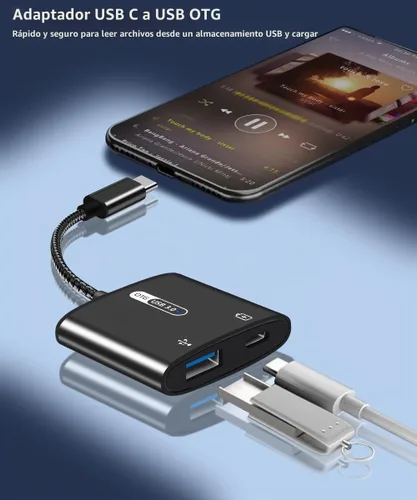 Vista 3 de Adaptador USB C OTG con alimentación, 2 en 1 USB C a USB hembra con adaptador de carga PD de 60 W compatible con iPhone 17/16/15, iPad Pro/Air 6