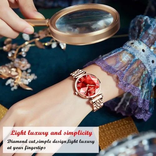 Vista 2 de OLEVS Reloj prismático de diamantes de moda para mujer, reloj analógico de cuarzo de acero fino y elegante