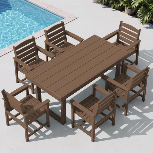 Vista 20 de SERWALL HDPE - Juego de comedor al aire libre para 4, 67 pulgadas, para todo tipo de clima, mesa de comedor y sillas sin brazos para terraza Negro