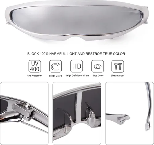 Vista 6 de Gafas de sol estrechas futuristas UV400 Robot Space Costume Color Mirrored Lens Party Rave gafas futuristas