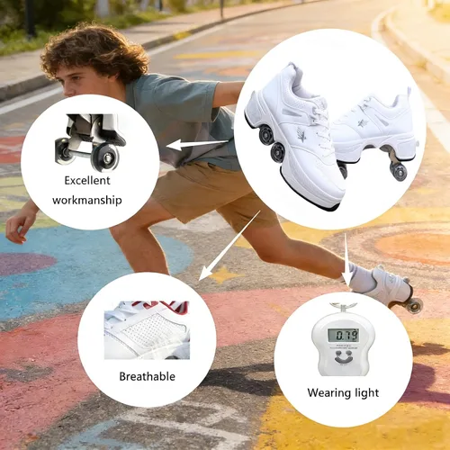 Vista 5 de 2-in-1 Convertible Roller Skate Shoes Retractable Roller Skates for Girls Unisex 4-Wheel Lightweight Sneakers for Kids Girls Boys & Women