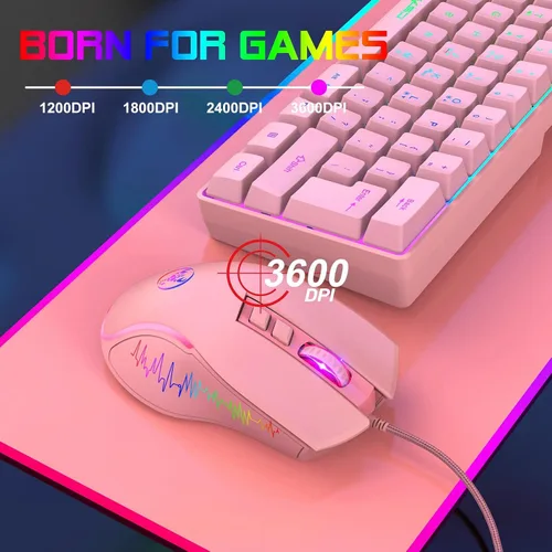 Vista 2 de Atrasee Ratón profesional para juegos con cable con 6 niveles de DPI hasta 7200, 7 retroiluminación RGB programable, 7 botones, mouse óptico USB