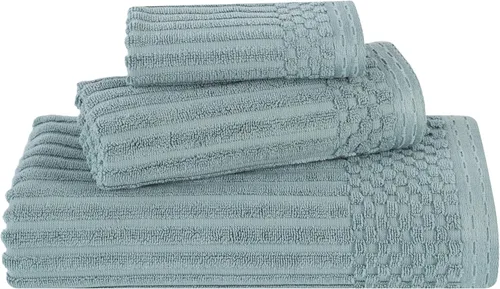 Vista 131 de Superior Juego de 6 toallas de algodón sólido y acanalado, toallas de cara de 13 x 13 pulgadas, toallas de mano de 16 x 28 pulgadas, toallas de baño