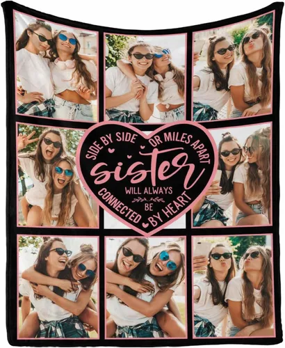 Vista 2 de InterestPrint Regalos para hermanas de hermana manta con collage de fotos, mantas de fotos personalizadas para hermanas, mejores amigas, mujeres