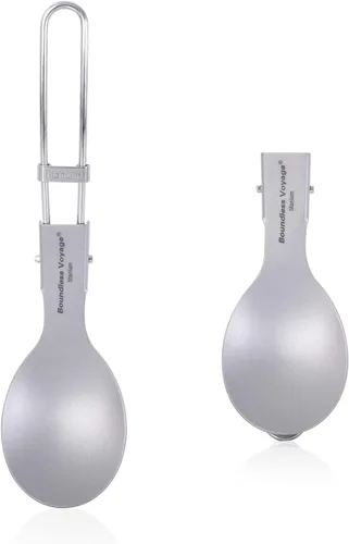 Vista 15 de iBasingo Cuchillo de tenedor de titanio con mango plegable, utensilios de vajilla ultraligeros para camping, picnic al aire libre, senderismo