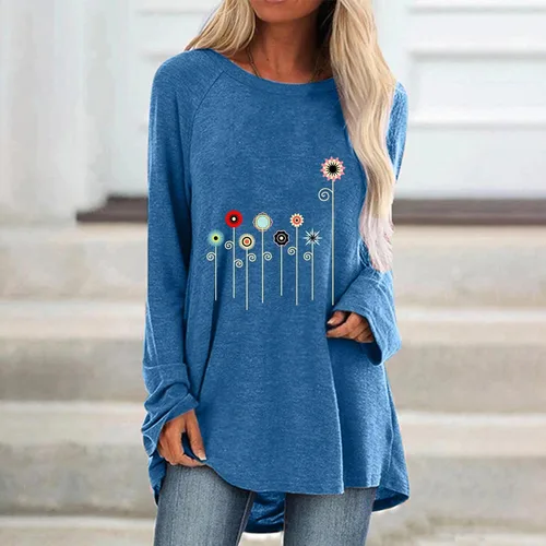 Vista 2 de Womens Flowy Tops,Womens Long Sleeve Top for Leggings Shirts Crew Neck Print Graphic Pullover Fall Loose Fit T Shirt