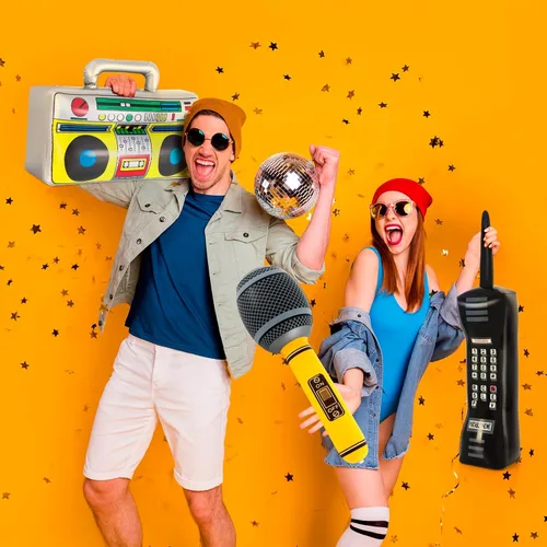 Vista 4 de Teléfono inflable, micrófono Boombox de radio inflable, decoraciones de fiesta de los años 80 y 90, decoraciones de fiesta temática de música hip