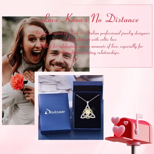 Vista 4 de Distance Irish Celtic TrinityDara Knot Pendant Necklace for Women S925 Sterling Silver Celtic Triquetra Necklace Irish Jewelry Mothers Day Gift for