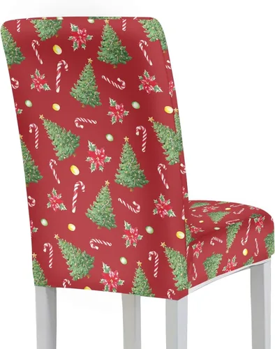 Vista 3 de HUGS IDEA Juego de 2 fundas para sillas de comedor con diseño de árbol de Navidad, jacquard, fundas protectoras para sillas Parsons de bastón