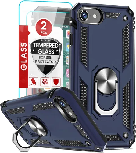 Vista 13 de LeYi Funda para iPhone SE con 2 protectores de pantalla de vidrio templado, funda de grado militar con soporte de anillo magnético para iPhone SE