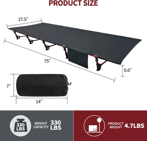 Vista 4 de Sutekus Cuna portátil para acampar, catre de dormir ultraligero para mochileros, para senderismo, viajes, playa, montañismo (negro)