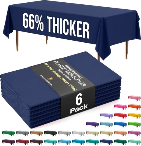 Vista 82 de Exquisite 66% Thicker Premium Plastic Table Cloth Rectangle Table Cover 0.5 Mil 6 Pack Aqua Table Cloth 54 Inch x 108 Inch Disposable Tablecloth