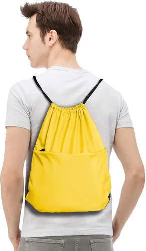 Vista 9 de BuyAgain Mochila deportiva con cordón, resistente al agua, bolsa deportiva para gimnasio, para mujeres y hombres, grande con cremallera, Amarillo