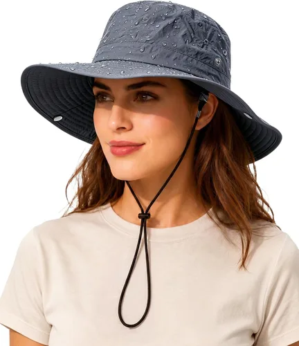 Vista 13 de Sombrero de lluvia impermeable de ala ancha para mujeres y hombres UPF50+ Beige