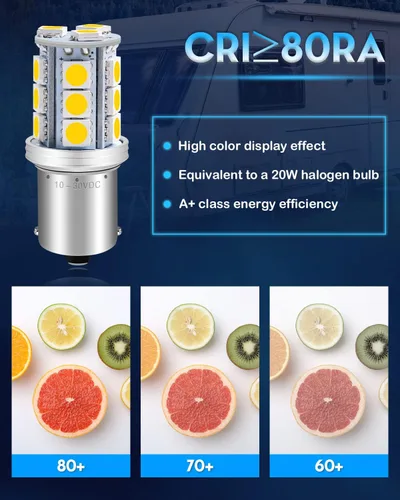 Vista 4 de Bombilla LED 1156 1141 de 10V-30V CA/CC súper brillante blanco cálido 1073 7506 BA15S bombillas de repuesto para RV caravana cámper remolque