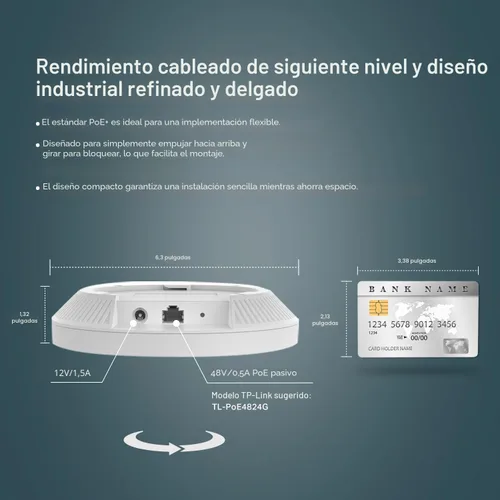 Vista 3 de TP-Link EAP650 Punto de acceso inalámbrico ultradelgado Omada True WiFi 6 AX3000 Adaptador de corriente incluido Malla, roaming sin