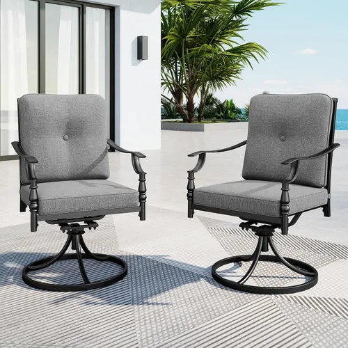 Vista 9 de MFSTUDIO Juego de 2 sillas de comedor para patio al aire libre, sillas de patio resistentes con cojines, sillas de terraza de hierro forjado