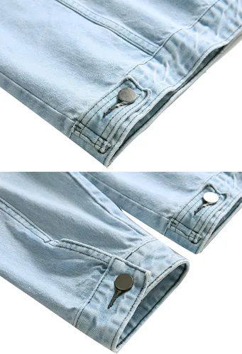 Vista 6 de LAMKUKU Chaqueta de mezclilla para hombre rasgada ajustada, abrigo de chaqueta vaquera para hombres