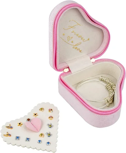 Vista 3 de Caja de regalo en forma de corazón, caja de viaje para aretes, joyero, organizador para anillos, collares, pulseras, regalo de recuerdo
